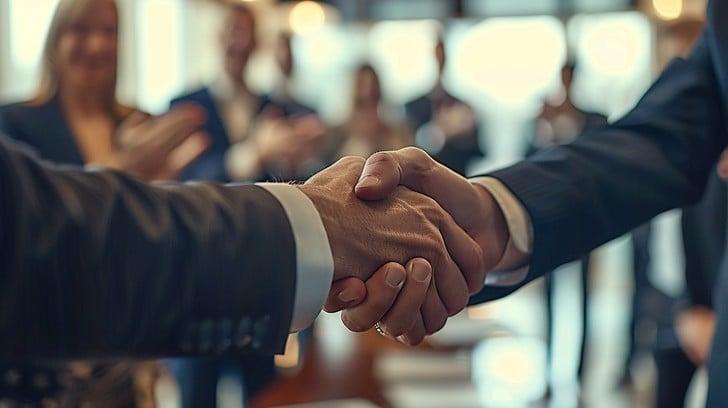 Civic Leaders shaking hands conveying trust, collaboration and confidence.